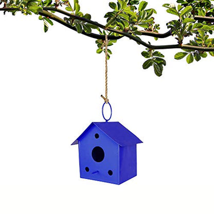 TrustBasket Colorfull Metal Bird House (Blue) for Outside, Patio, Backyard, Balcony and Home Garden Hanging | Beautiful Bird Nest for Bird Food and Water Feeder