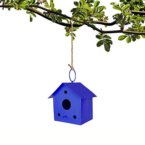 TrustBasket Colorfull Metal Bird House (Blue) for Outside, Patio, Backyard, Balcony and Home Garden Hanging | Beautiful Bird Nest for Bird Food and Water Feeder