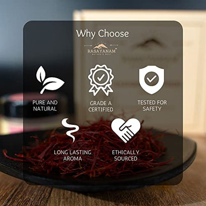 Rasayanam Pure Original Kashmiri Saffron/Kesar/Kumkuma Puvvu (1gm) | Certified highest Grade A | Saffron for pregnant women, Pooja rituals & Food aroma