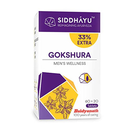 Siddhayu By Baidyanath Gokshura Tablet | Men's Wellness | Tribulus Terrestris | Enhances Immunity-Boosting and Strength | 60 + 20 Tablets (20 Pills Free)