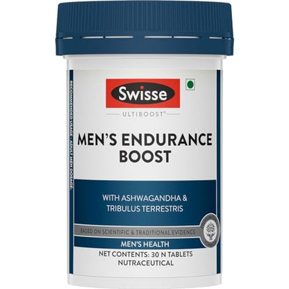 Swisse Men’s Endurance Boost with Ashwagandha, Gokshura & Taurine for Performance Boost - Manufactured in Australia, Globally Proven Formula to Improve Strength & Performance (30 Tabs)