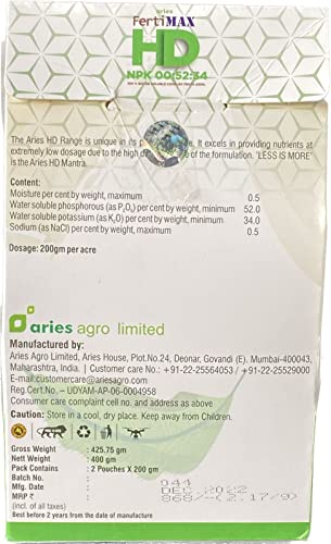 Aries Ferti Max HD NPK 0.52.34 100% Water Soluble Complex Fertilizers 200 grams(Loose)