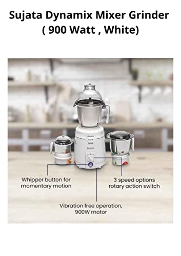 Sujata Dynamix DX Mixer Grinder, 900W, 3 Jars (White,Plastic)