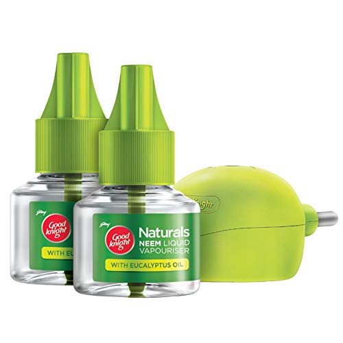 Good Knight Naturals Neem Liquid Vapouriser Mosquito Repellent | 100% Natural Active Ingredients (Safe for Kids and Adults) | Combo Pack Machine + 2 Refills