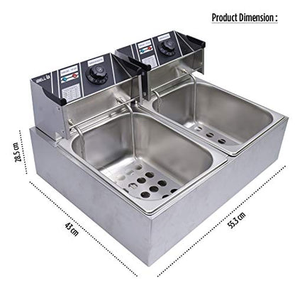 iBELL DF620P Deep Fryer Electric 12 Litre Stainless Steel 2500W, Double Tank/Basket, Variable Temperature Control, Silver