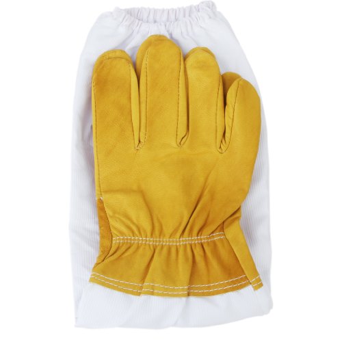 Pair Protective Beekeeping Gloves, Goatskin Bee Keeping with Vented Long Sleeves - Yellow and White, 50cm, 19.68 inch