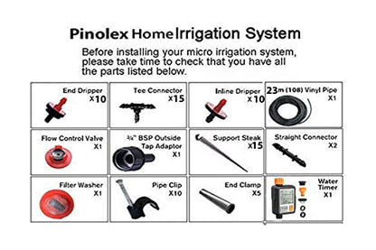 Pinolex Premium Drip Irrigation Gardeners Micro Drip Kit for Plants up to 20 Pots with Water Timer Electronic Digital Controller Fully Automatic Adapters Batteries Included Child Lock Feature