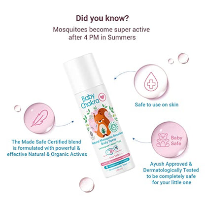 BabyChakra Mosquito Repellent Spray for Babies & Kids Up To 8 Hours Protection, 100% Natural Ingredients Dermatologically Tested, Protects from Dengue Malaria Chikungunya (100ml)