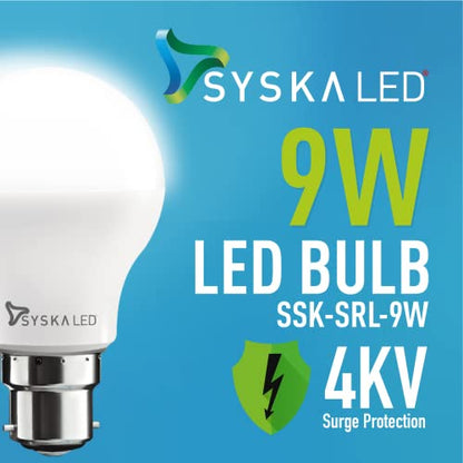 SYSKA Ssk-Srl-9W- बेस B22D 9-वॅट एलईडी बल्ब (6 चा पॅक, कूल डे लाइट)