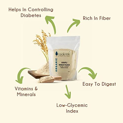 Praakritik Organic Khapli Wheat Atta 3 Kg (Pack of 1) | Emmer Wheat Flour | High Fiber, Low Gluten & Diabetes-Friendly | Ancient Grain | Easy Digestion