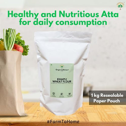 Organic Atman Farms Khapli Wheat Flour (Emmer Wheat Flour) Stoneground | Daily Fresh Flour (1KG) Khapli Atta, Ancient Wheat, Long Grain I 1 kg | Rich in Micronutrients | No Artificial Preservatives