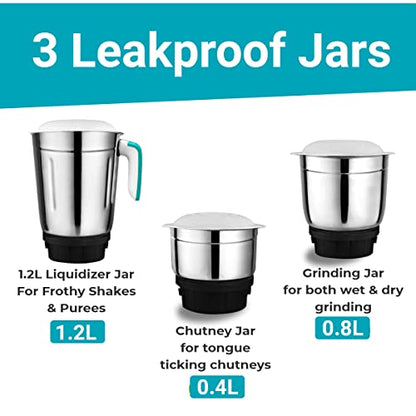 INALSA Mixer Grinder Jazz Pro -550W with 3 Stainless Steel Jars| 30 Min Motor Rating| Robust Nylon Coupler | Overload Protection| ISI Certified| 2 Year Warranty