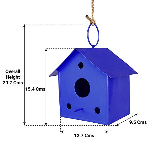 TrustBasket Colorfull Metal Bird House (Blue) for Outside, Patio, Backyard, Balcony and Home Garden Hanging | Beautiful Bird Nest for Bird Food and Water Feeder