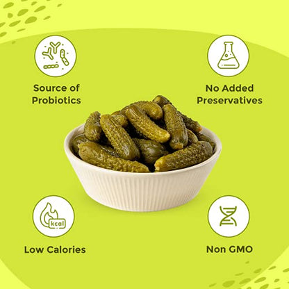 Neo Whole Gherkins 480g I Pack of 1 I 100% Vegan I Low Fat Sweet and Crunchy Pickles, Ready to Eat, No GMO I Enjoy with Nachos, Make a Healthy Salad at home