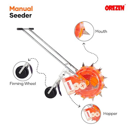 OREZEN Agricultural Manual Seeder | 12 Teeth Seeder | Hand Push Type Seed Machinery | Seed Drill | Seed Planting