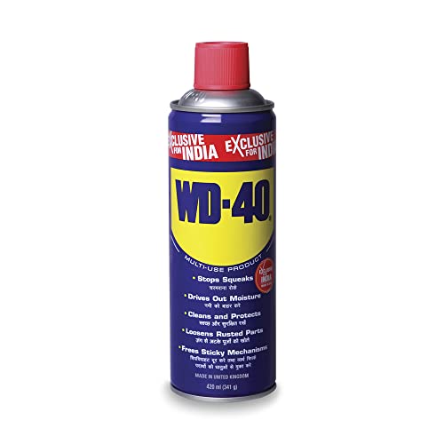 पिडिलाइट WD-40, बहुउद्देशीय कार केयर स्प्रे, 420 मिलीलीटर जंग हटाने वाला, स्नेहक, दाग हटाने वाला, शक्तिशाली चिमनी क्लीनर, डीग्रीज़र, और बाइक चेन क्लीनर और चेन ल्यूब (341 ग्राम)