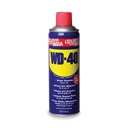 पिडिलाइट WD-40, बहुउद्देशीय कार केयर स्प्रे, 420 मिलीलीटर जंग हटाने वाला, स्नेहक, दाग हटाने वाला, शक्तिशाली चिमनी क्लीनर, डीग्रीज़र, और बाइक चेन क्लीनर और चेन ल्यूब (341 ग्राम)