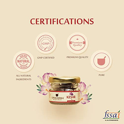 UPAKARMA Pure, Natural and Finest Grade Kashmiri Kesar/Saffron Threads 1 Gram- Pack of 1