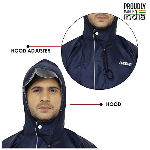 THE CLOWNFISH Reversible Use Unisex Waterproof Long Coat Raincoat for Men and Women with Adjustable Hood and Reflector at Back for Night Visibility Opener Series (Blue-Free Size)