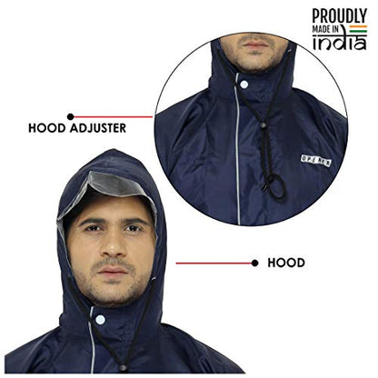 THE CLOWNFISH Reversible Use Unisex Waterproof Long Coat Raincoat for Men and Women with Adjustable Hood and Reflector at Back for Night Visibility Opener Series (Blue-Free Size)