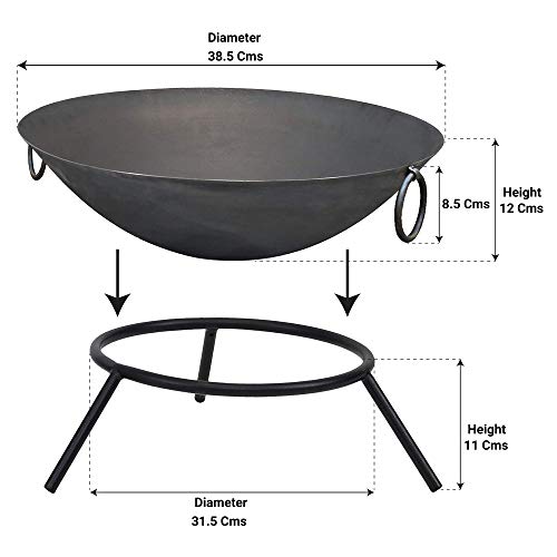 TrustBasket Heavy Gauge Campfire Bowl for Outdoor Garden Use, Outdoor Camping, Barbeque Making with Round Iron Stand - Black