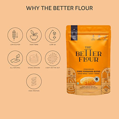 The Better Flour Emmer Wheat Flour, Khapli Wheat (1kg), High Dietary Fiber Low Glycemic Wheat Flour, Stoneground Emmer Wheat/Khapli Atta