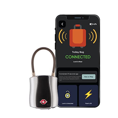 tag8 Dolphin Bluetooth Smart Padlock (Pack-1) Bag, Luggage and Suitcase Lock with Alarm, TSA-Compliant Suitcase Lock and Locker Lock, Keyless and Code-Less, Unlock via Phone App, Silver
