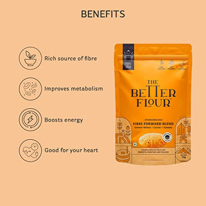 The Better Flour Emmer Wheat Flour, Khapli Wheat (1kg), High Dietary Fiber Low Glycemic Wheat Flour, Stoneground Emmer Wheat/Khapli Atta