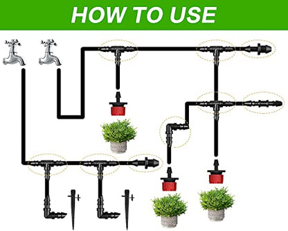 Pinolex® 1/4 4mm Feeder Line Drip Irrigation Fittings Kit 40 Piece Set for Dripping Pipe Tubing - Tees, Elbows, Straight, 4way - Barbed Connectors Parts for tube Sprinkler Garden Systems (pack of 40)