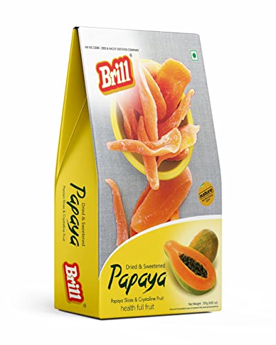 Brill Dried & Sweetened Papaya 250g, Premium Dehydrated Papaya, 100% Natural, Vegan, No Preservatives, No Added Sugar