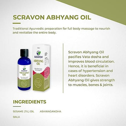 Scravon Abhyanga body massage oil. (100ml /Pack of 2) for muscles, bones & joints