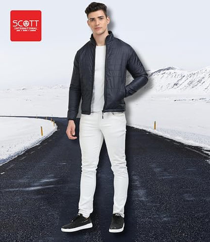 Scott International Men 's Quilted Puffer Jacket - Lightweight, Water Repellant, Elastic Cuffs, Zipped Pockets, Casual Winter Jacket - Stylish Outerwear for Men (SS23-TWRAP-JKT-BL-L, Black, L)