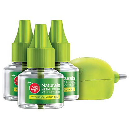 Good Knight Naturals Neem Liquid Vapouriser Mosquito Repellent | Combo Pack Machine + Pack of 3 Refills | 100% Natural Active Ingredients (Safe for Kids and Adults)