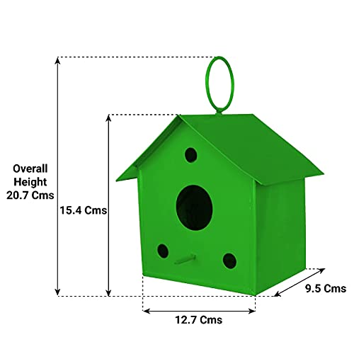 TrustBasket Colorful Metal Bird House (Green) for Outside, Patio, Backyard, Balcony and Home Garden Hanging | Beautiful Bird Nest for Bird Food and Water Feeder