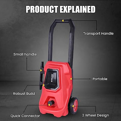 FALCON HiJet-75 Electric Garden Washer 1400W High Pressure 75 Bar Power Cleaner Machine Portable with Wheels Ideal for Car Home Garden