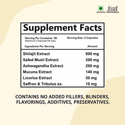 MOUNTAINOR Advanced Shilajit Power Booster Capsules with Saffron, Safed Musli, Ashwagandha - 1400MG (90 Veg Capsules) | For Enhanced Stamina, Vitality & Overall Wellbeing