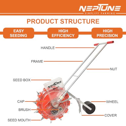 Neptune Simplify Farming Hand Operated Agricultural Manual Seeder, 12 Teeth Seed Planter, Single Row Type Roller Plant Seeder, Seeding Machine Suitable for Multiple Agriculture Seeds