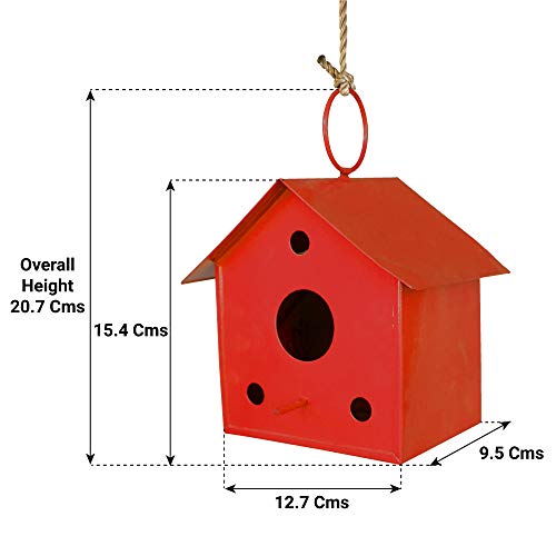 TrustBasket Colorfull Metal Bird House (Red) for Outside, Patio, Backyard, Balcony and Home Garden Hanging | Beautiful Bird Nest for Bird Food and Water Feeder