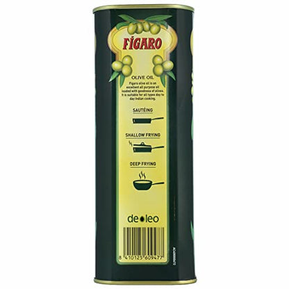 Figaro Olive Oil- Pure Olive Oil-Daily Cooking Oil- Perfect for Indian Dishes- Curries, Gravy- Imported from Spain- 1L Tin