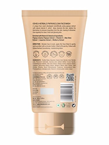 Oshea Herbals Papayaclean Anti Blemishes Face Wash I Hydrates Skin I Deep Cleansing I Lightens Blemish I Removes Impurities I Enriched with Papaya extracts & Vitamin E I 150g