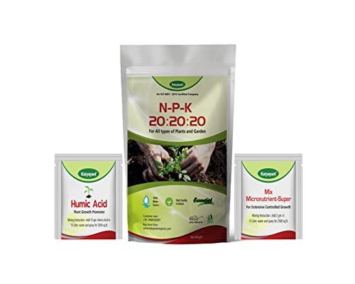 Katyayani NPK 20 20 20 Fertilizer for Plants with 2 Sample - Mix micronutrients and Organic Humic Acid Complete Plant Food 100% Water Soluble 500 Grams Pack