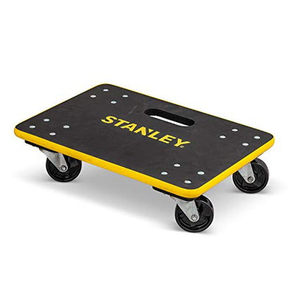 Stanley MS572 प्लाईवुड मूविंग डॉली 200 किलो क्षमता के साथ, बाहरी प्लास्टिक बंप गार्ड के साथ अत्यधिक टिकाऊ रोलर ट्रांसपोर्ट ट्रॉली सहायता और इनबिल्ट कैरी ऑन हैंडल, काला रंग, (45 x 30 x 13.5 सेमी)
