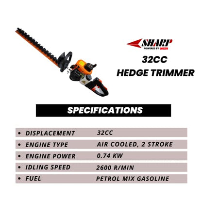 OREZEN Sharp 32CC - 2 Stroke Air Cooled Engine - Portable Crop Harvestor - (Hedge Trimmer)