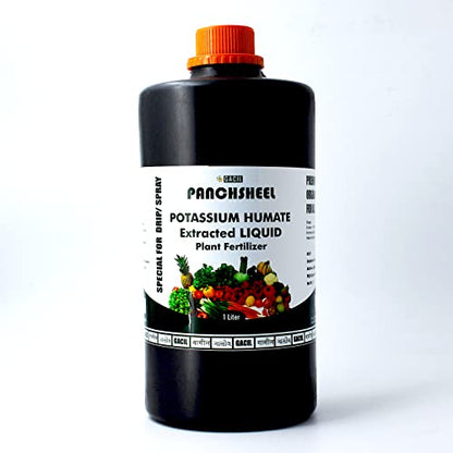 GACIL Potassium Humate Organic Liquid Fertilizer Natural Growth Promoter For Garden Plants & Agriculture Crops 1Lit