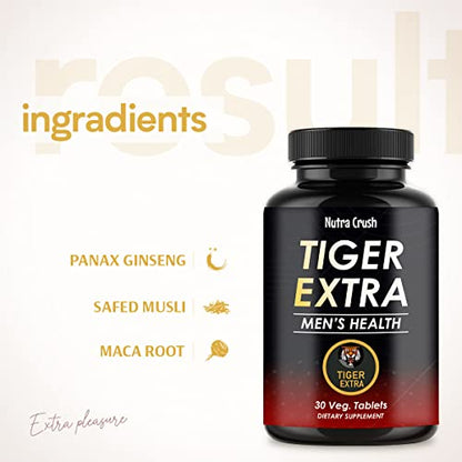 Nutra Crush TIGER EXTRA | Testosterone Booster For Men | For Max Strength | With Horny Goat Weed, Maca Root, Ashwagandha, Shatavari, Panax Ginseng & More Powerful Herbs| Performance Enhancer
