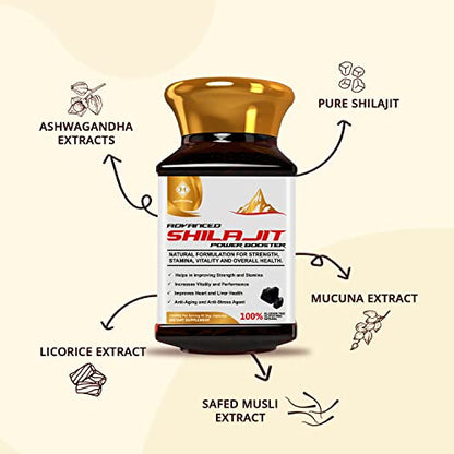 MOUNTAINOR Advanced Shilajit Power Booster Capsules with Saffron, Safed Musli, Ashwagandha - 1400MG (90 Veg Capsules) | For Enhanced Stamina, Vitality & Overall Wellbeing