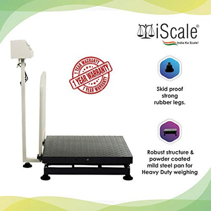 iScale Electronic Platform Weighing Scale 300kg Capacity 20g Accuracy Weight Machine Digital for Shop, Commercial and Industrial use with Mild Steel Heavy Platform size 24x24 Inches (600x600mm)