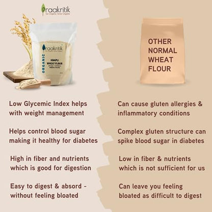 Praakritik Organic Khapli Wheat Atta 3 Kg (Pack of 1) | Emmer Wheat Flour | High Fiber, Low Gluten & Diabetes-Friendly | Ancient Grain | Easy Digestion