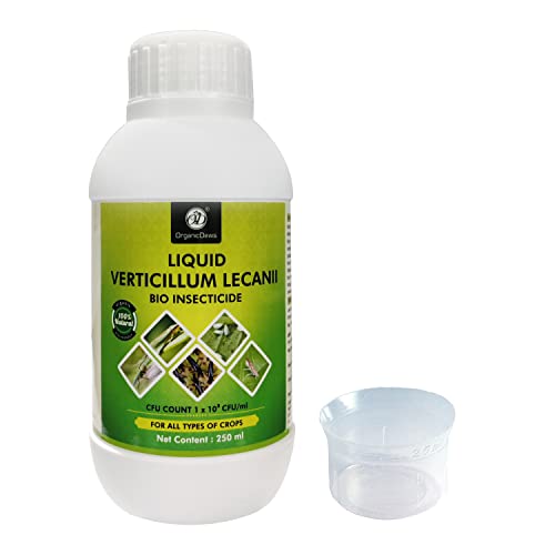 OrganicDews Liquid Verticillum lecanii (1x10^8 CFU/ml) 250 ml with Measuring Cup 25 ml - Bio Insecticide for Plants - Against Sucking Insects Like Aphids, Thrips and Whiteflies 250 ml