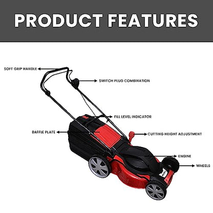 FALCON Roto Drive-460 1600W 18" Electric Rotary Lawn Mower 2800 RPM Grass Cutting Machine with 70L Catcher Box & 7 Adjustable Heights for Maintaining Garden Yard Farm